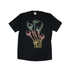 Vintage 80s Floral Screen Print Single Stitch Jerzees Tee Made in USA